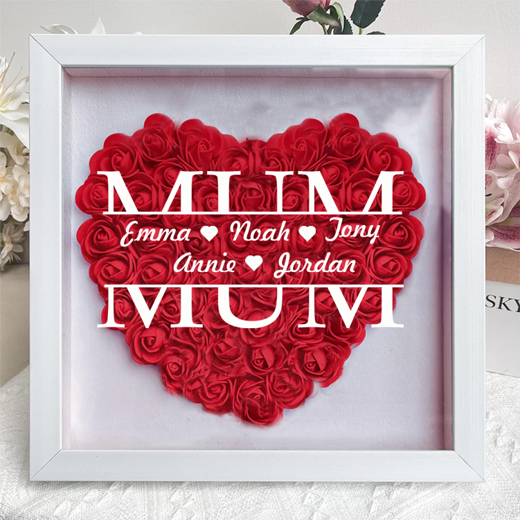 Personalised Flower Shadow Box Custom 1-5 Names Rose Frame Mother’s Da