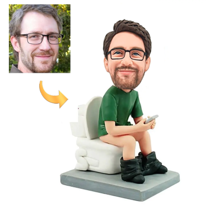 Custom Bobblehead of a Man on the Toilet with Personalised Engraving