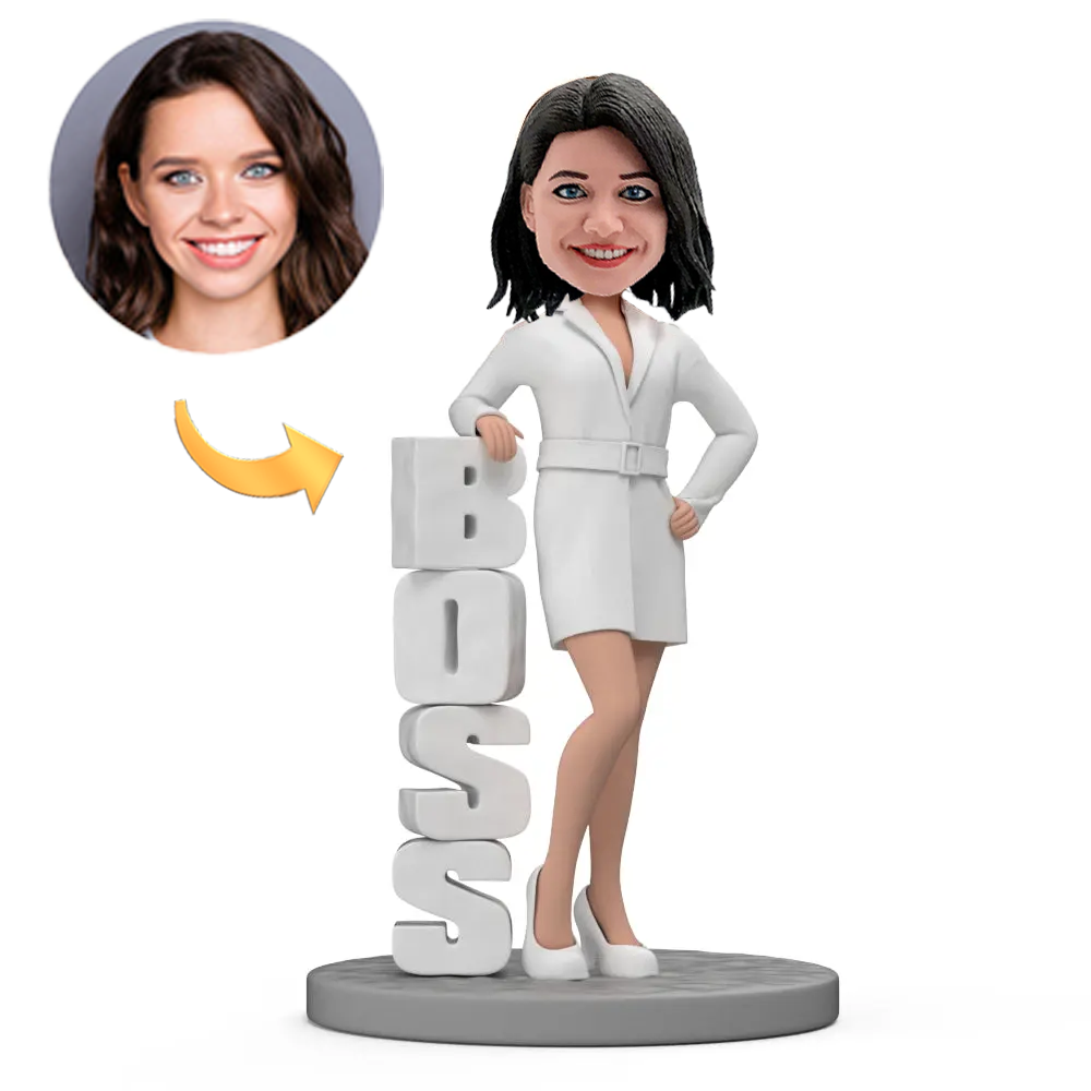 Boss's Day Gift Custom Female Boss Bobblehead in White Suit