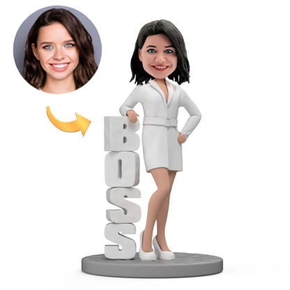 Boss's Day Gift Custom Female Boss Bobblehead in White Suit