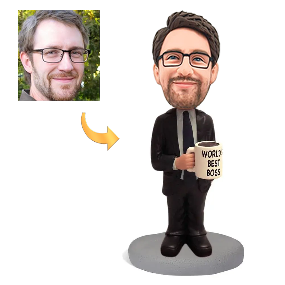 Custom Bobblehead WORLD'S BEST BOSS  with Personalised Engraved Text