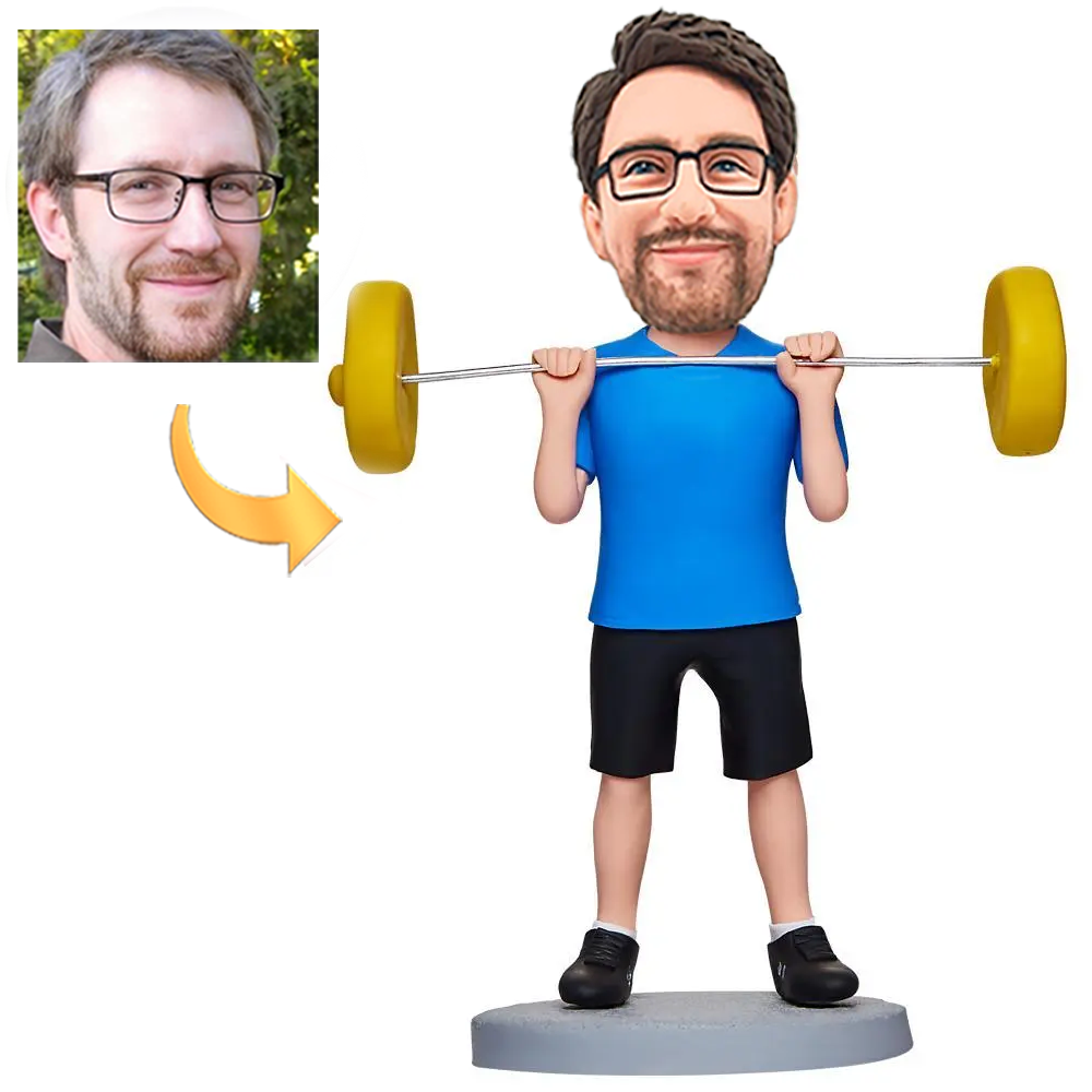 Custom Male Weightlifter Bobblehead with Personalised Engraving