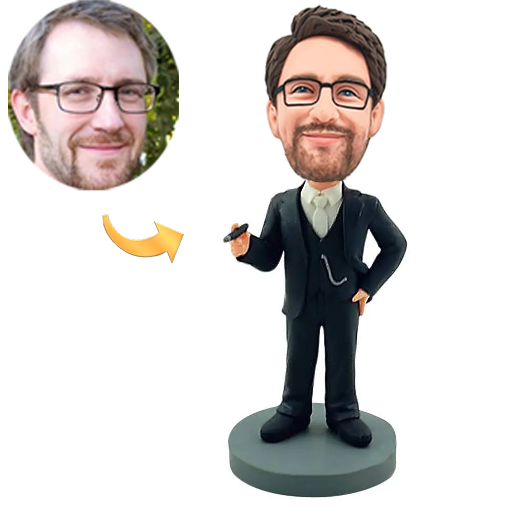 Custom Bobblehead Holding a Cigarette with Personalised Engraving