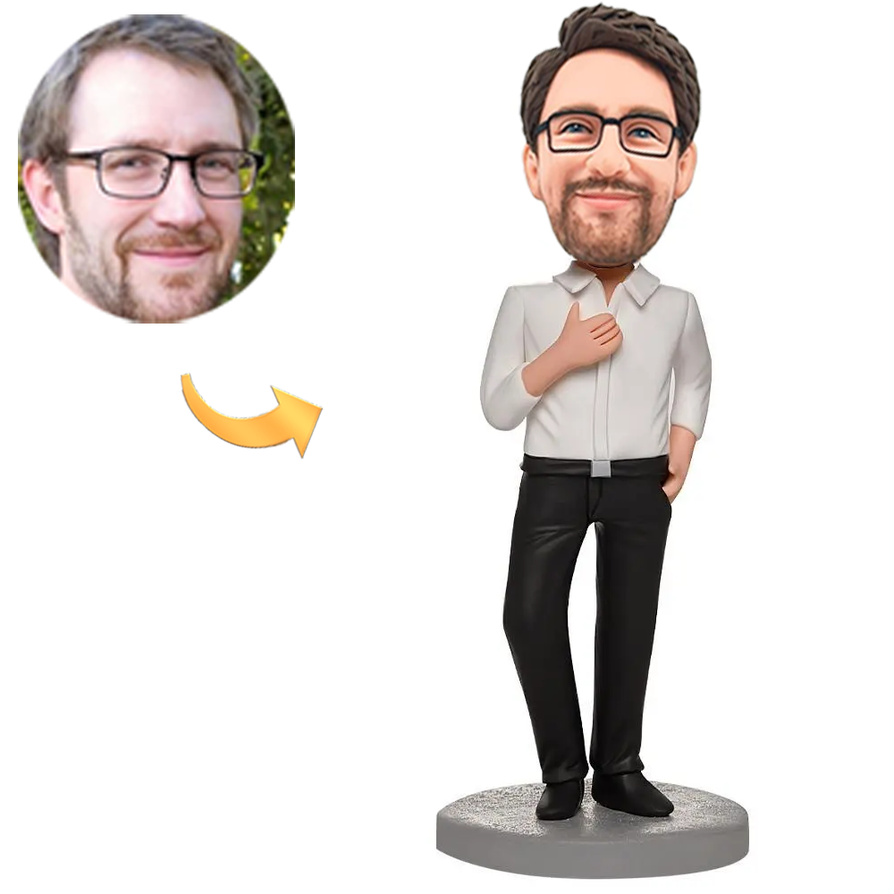 Custom Businessman Bobblehead in White Shirt with Personalised Engraving