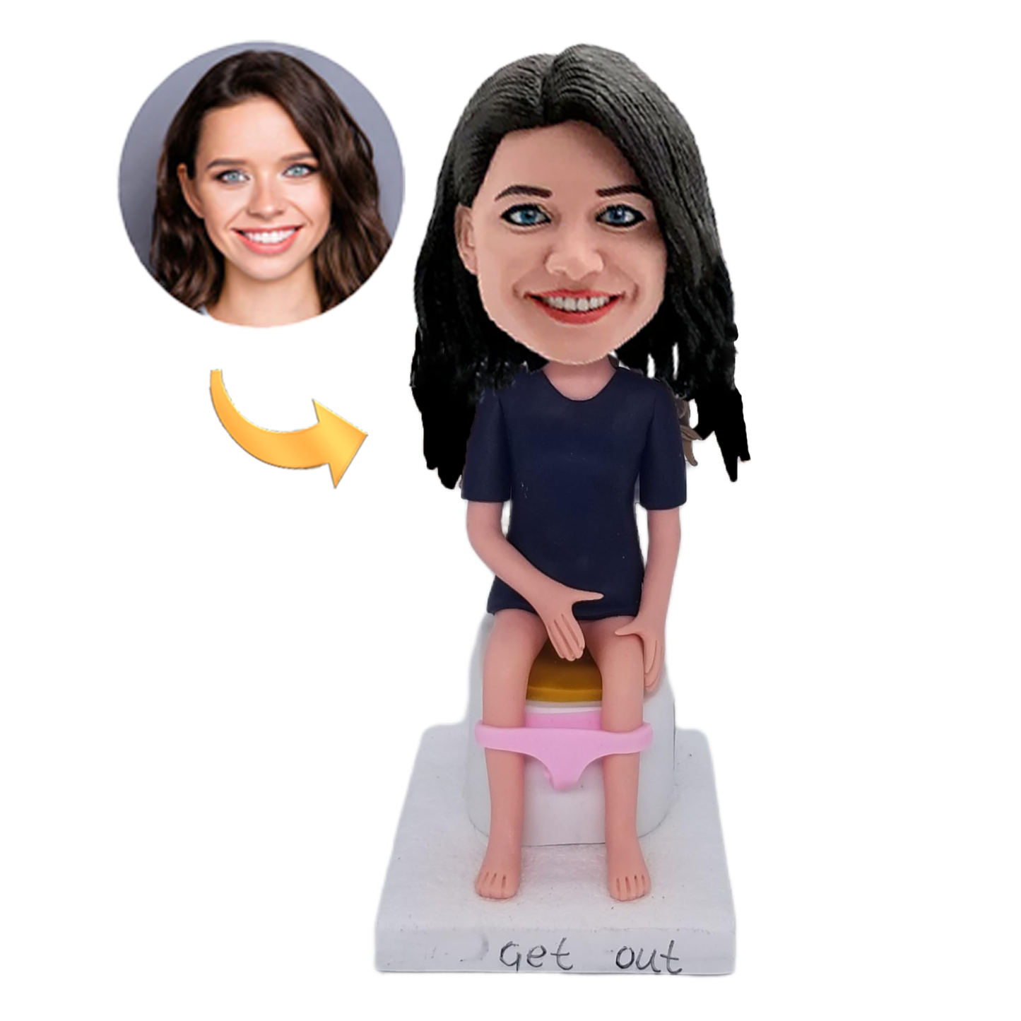 Funny Bobblehead of a Woman in Underwear Sitting on the Toilet