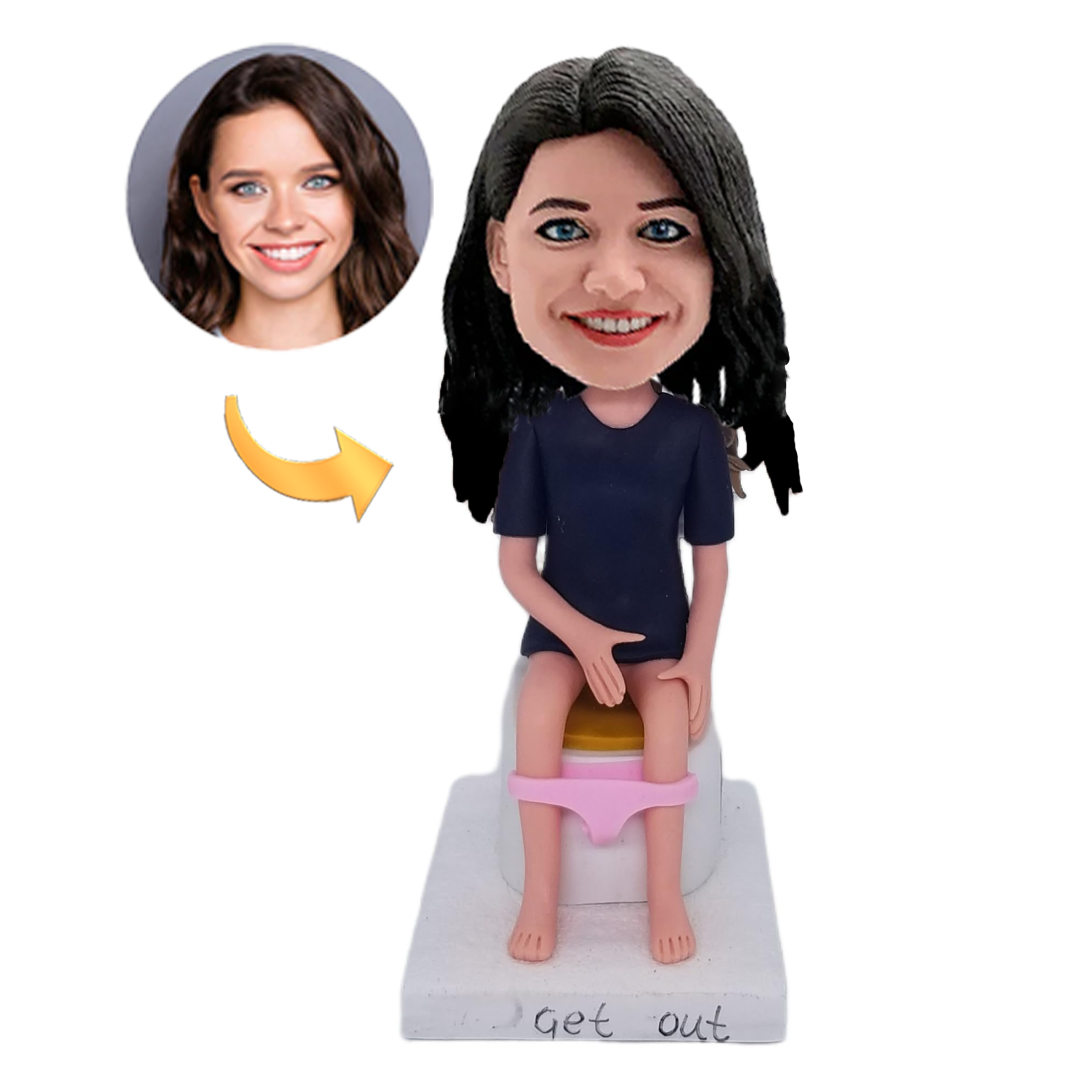 Funny Bobblehead of a Woman in Underwear Sitting on the Toilet