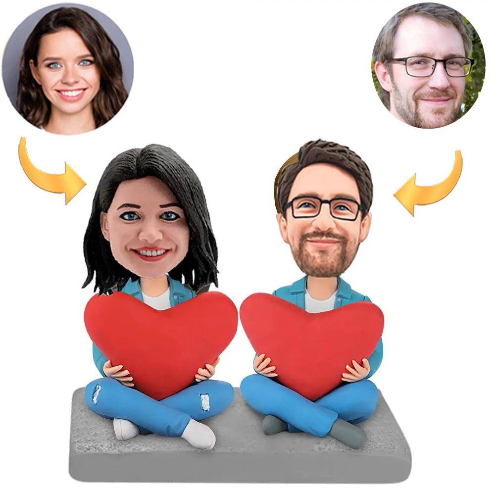 Couple in Heart Custom Bobblehead with Engraved Text
