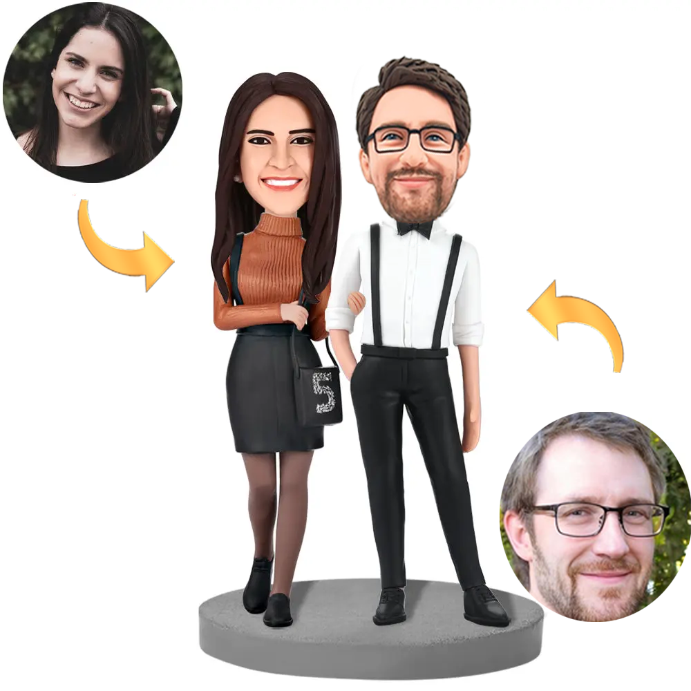 Anniversary Gift Love Couple In Formal Wear Custom Bobblehead With Engraved Text