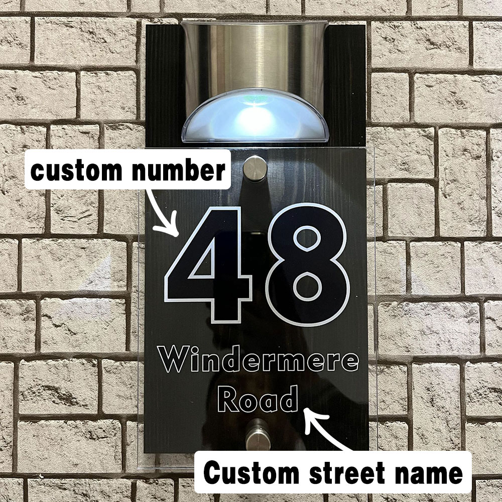 Custom Solar LED Address Plaque Waterproof Illuminated House Number Sign Outdoor Door Decoration