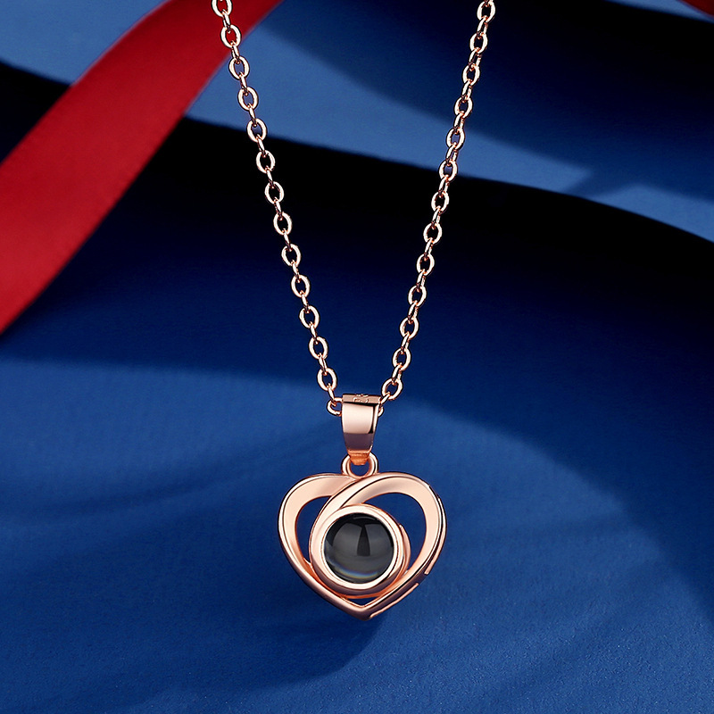 Customized Necklace with Picture Heart Pendant Projection Pendant Sterling Silver Gift for Her