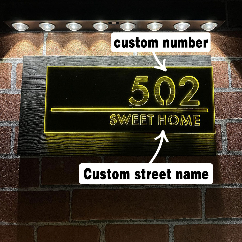 Solar Powered Personalised House Address Sign Waterproof LED Light Number Plaque Housewarming Gift