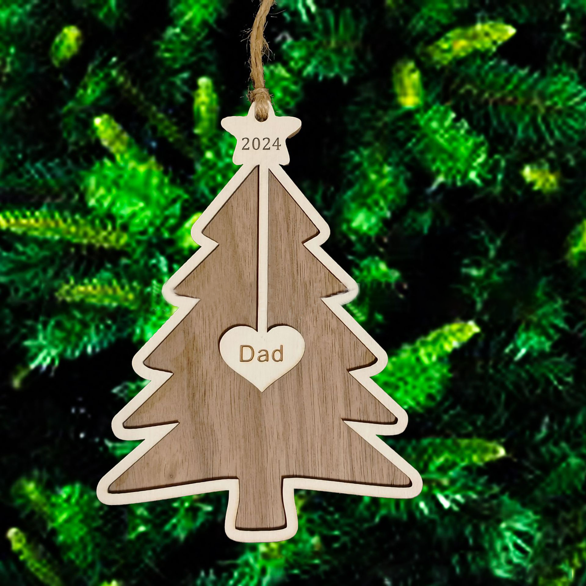 Custom Christmas Tree Ornament Wooden Custom Engraved Family Name Hanging Ornaments for Christmas Tree 1-7 Names