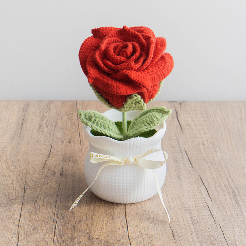 Weave Rose Flower Decoration Pot of Thai Rose Anniversary Gift for Her