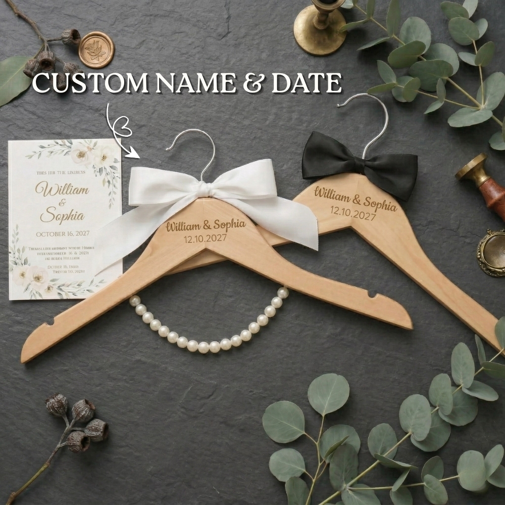 Personalised Wedding Hanger Set Custom Bride Dress Hanger Bridal Hanger for Wedding Dress Gift for Wedding