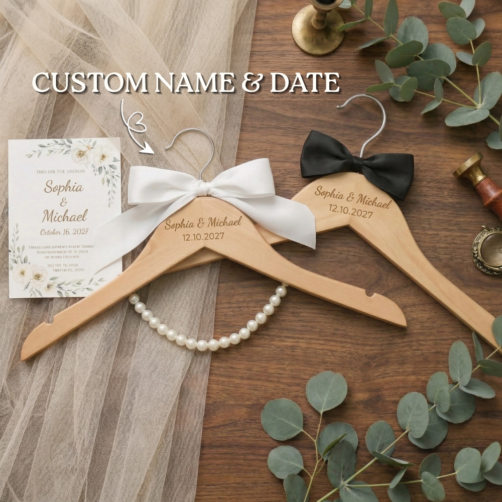 Personalised Wedding Hanger Set Custom Bride Dress Hanger Bridal Hanger for Wedding Dress Gift for Wedding