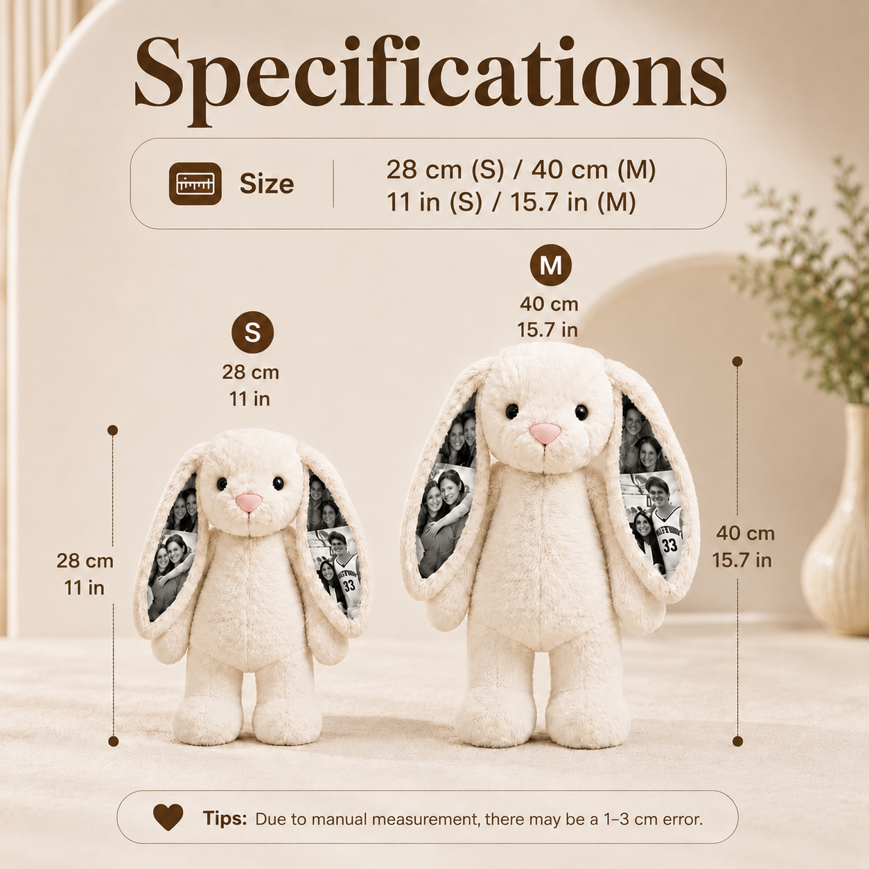 Custom Photo Bunny Plush with Fetal Ultrasound Heart Picture Pregnancy Announcement Gift for New Mothers