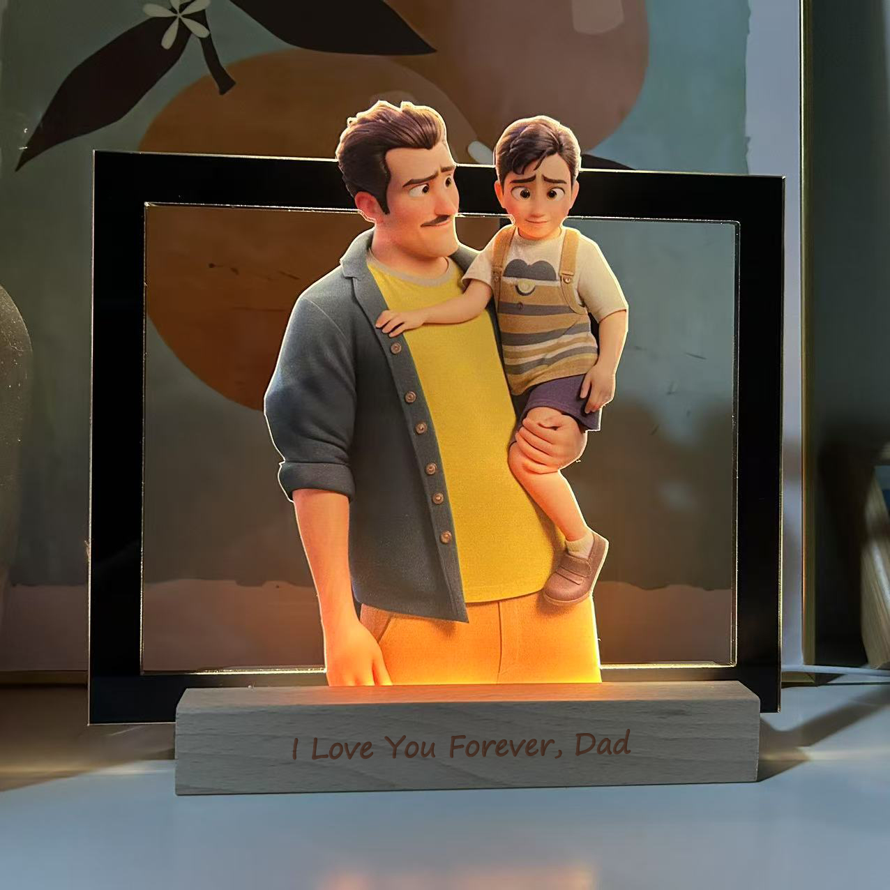 Personalised Portrait Cartoon Style 3D Photo and Text Frame Night Light Pixar Inspired Portraits	Gifts for Father