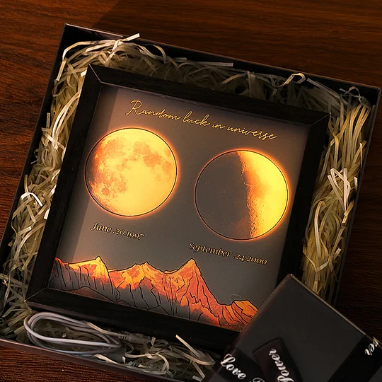Custom Birth Moon Phases LED Light Box Frame Personalised Glowing Moon Night Light Valentine's Day Gift for Couple