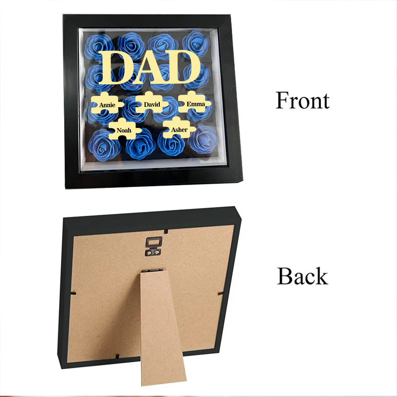 Personalised Flower Shadow Box Custom Puzzle Names Rose Frame Fathers Day Gift for Dad and Grandpa