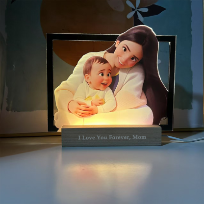 Personalised Cartoon Portrait Style 3D Photo and Text Frame Night Light Pixar Inspired Portraits Mothers Day Gifts