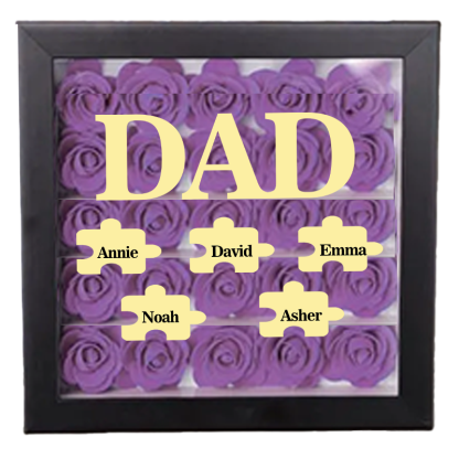Personalised Flower Shadow Box Custom Puzzle Names Rose Frame Fathers Day Gift for Dad and Grandpa