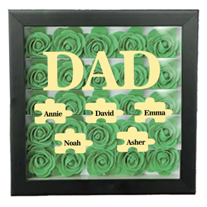 Personalised Flower Shadow Box Custom Puzzle Names Rose Frame Fathers Day Gift for Dad and Grandpa