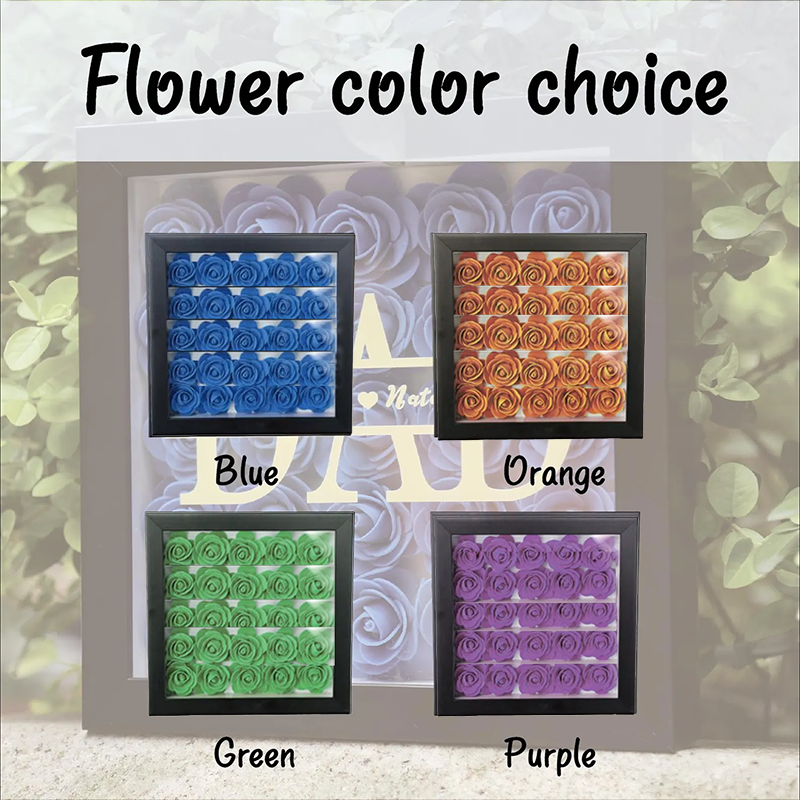Personalised Flower Shadow Box Custom Puzzle Names Rose Frame Fathers Day Gift for Dad and Grandpa