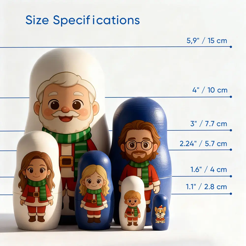 Personalised Portrait Nesting Doll Custom Photo Family Set Cartoon Style Gift Christmas Birthday Keepsake for Parents Kids Couples