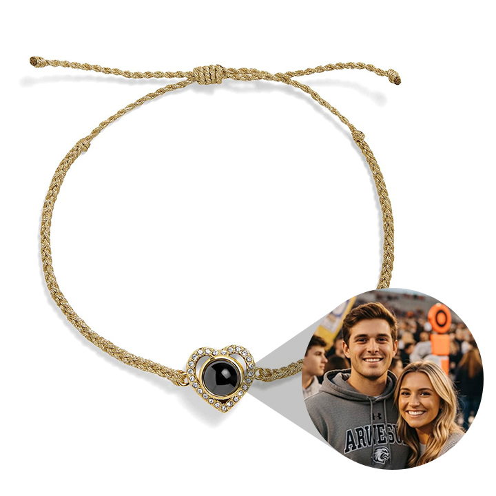 Custom Photo Braided Bracelet Heart-Shaped Projection Bracelet Commemorative Gift for Couples