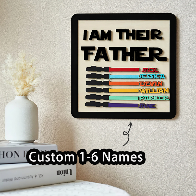 Personalised Wooden Family Sign Custom Kids Name I Am Their Father Wooden Sign Frame Fathers Day Gifts