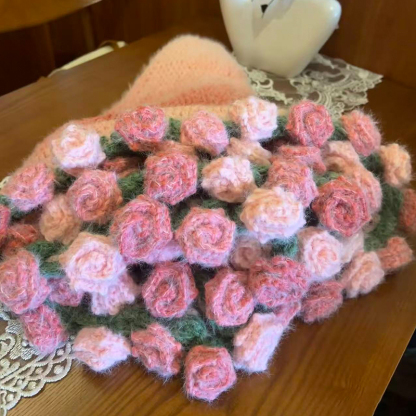FINISHED Handmade Crochet Flower Dreamy Throw Blanket Bouquet Rose Bouquet Knitted Bouquet Ready-Made Blanket