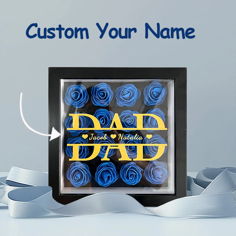 Personalised Flower Shadow Box Custom 1-5 Names Rose Frame Fathers Day Gift for Dad