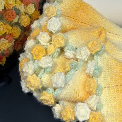 FINISHED Handmade Crochet Flower Dreamy Throw Blanket Bouquet Rose Bouquet Knitted Bouquet Ready-Made Blanket