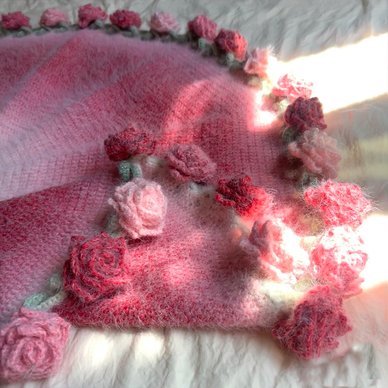 FINISHED Handmade Crochet Flower Dreamy Throw Blanket Bouquet Rose Bouquet Knitted Bouquet Ready-Made Blanket