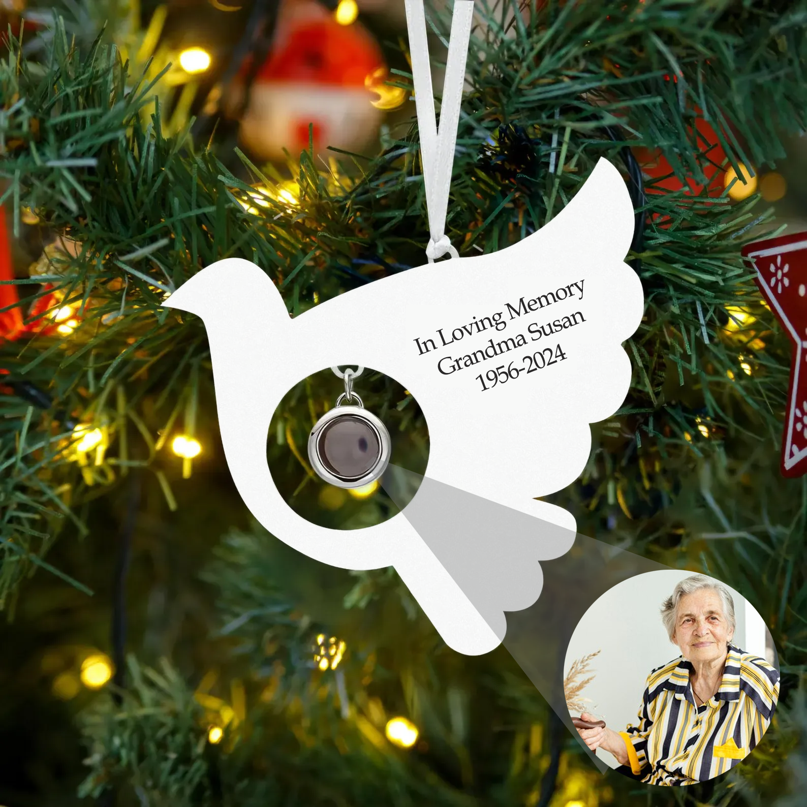 Angel Custom Photo Projection Ornament Christmas Picture Ornament with Photo Inside for Tree Hanging Xmas Gifts