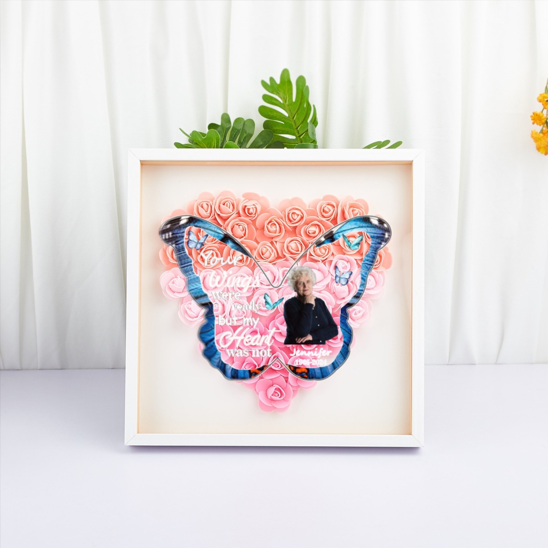 Personalised Name and Birthdate Butterfly Flower Shadow Box Rose Frame Mother’s Day Gift for Mom, Grandma, Nana