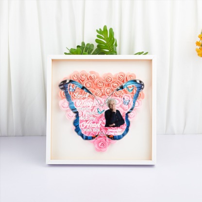 Personalised Name and Birthdate Butterfly Flower Shadow Box Rose Frame Mother’s Day Gift for Mom, Grandma, Nana