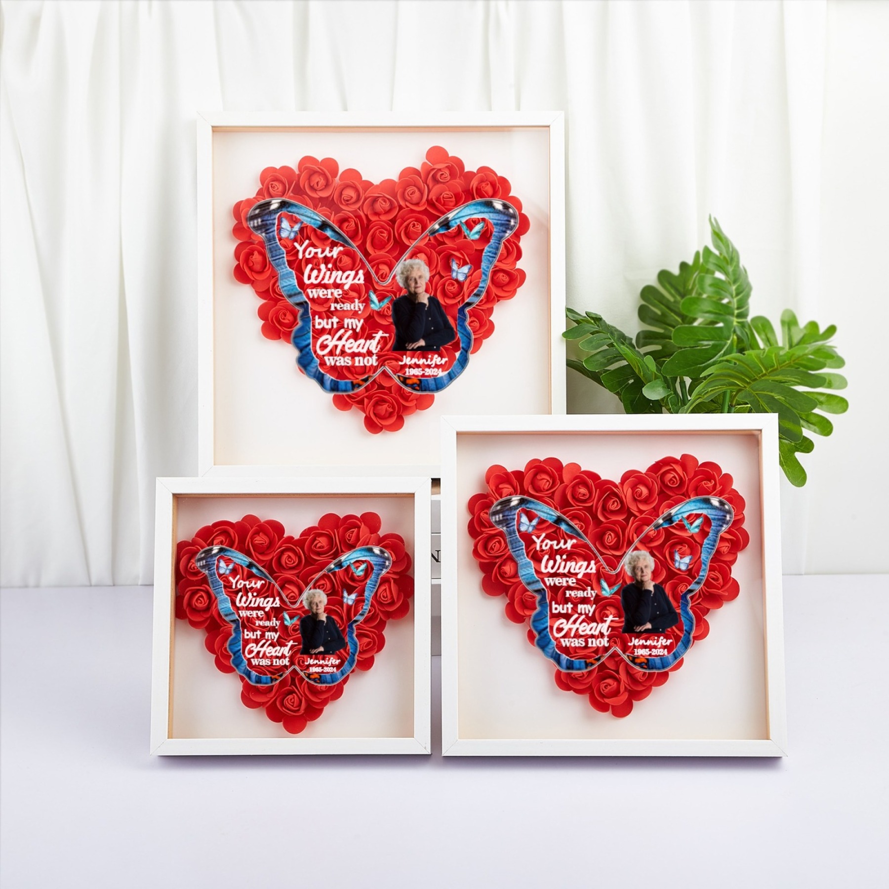 Personalised Name and Birthdate Butterfly Flower Shadow Box Rose Frame Mother’s Day Gift for Mom, Grandma, Nana