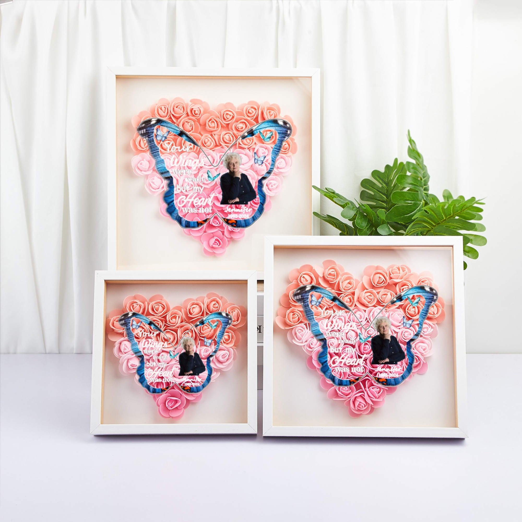 Personalised Name and Birthdate Butterfly Flower Shadow Box Rose Frame Mother’s Day Gift for Mom, Grandma, Nana