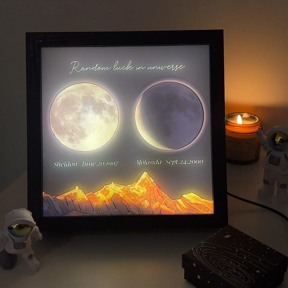 Custom Birth Moon Phases LED Light Box Frame Personalised Glowing Moon Night Light Valentine's Day Gift for Couple