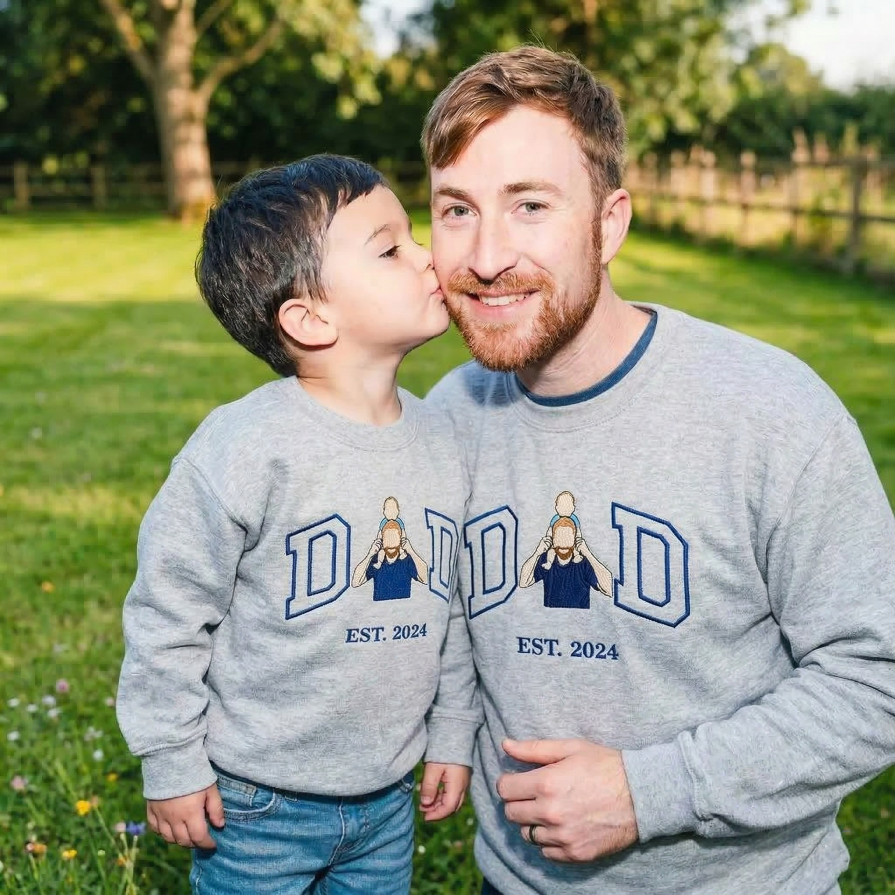 Personalised Embroidered DAD and Kid Portrait Sweatshirt Custom Photo Embroidered Hoodie with Family Photo Gifts for Father