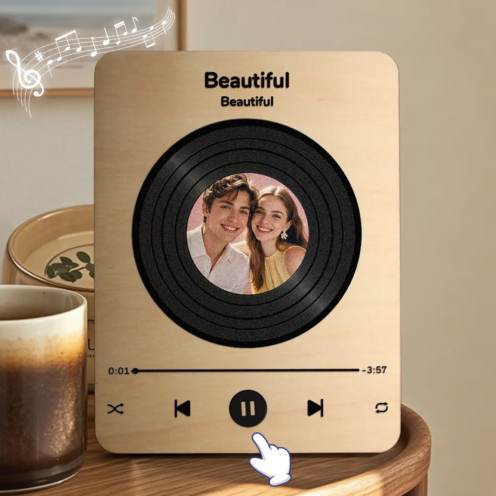 Personalised Photo and Song Wooden Frame Music Record Player Can Play Whole Song Wedding Anniversary Gift for Couples
