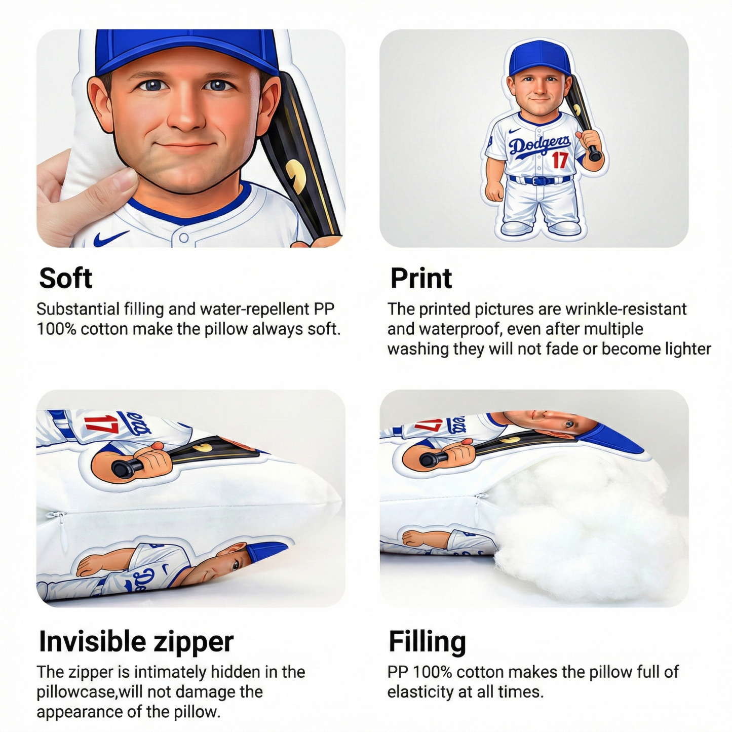 Personalised 3D Photo Pillow Double Sided Printing Gift for Baseball Players & Fans
