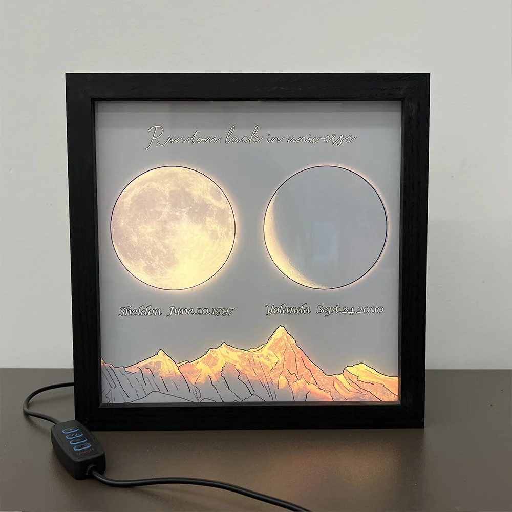 Custom Birth Moon Phases LED Light Box Frame Personalised Glowing Moon Night Light Valentine's Day Gift for Couple