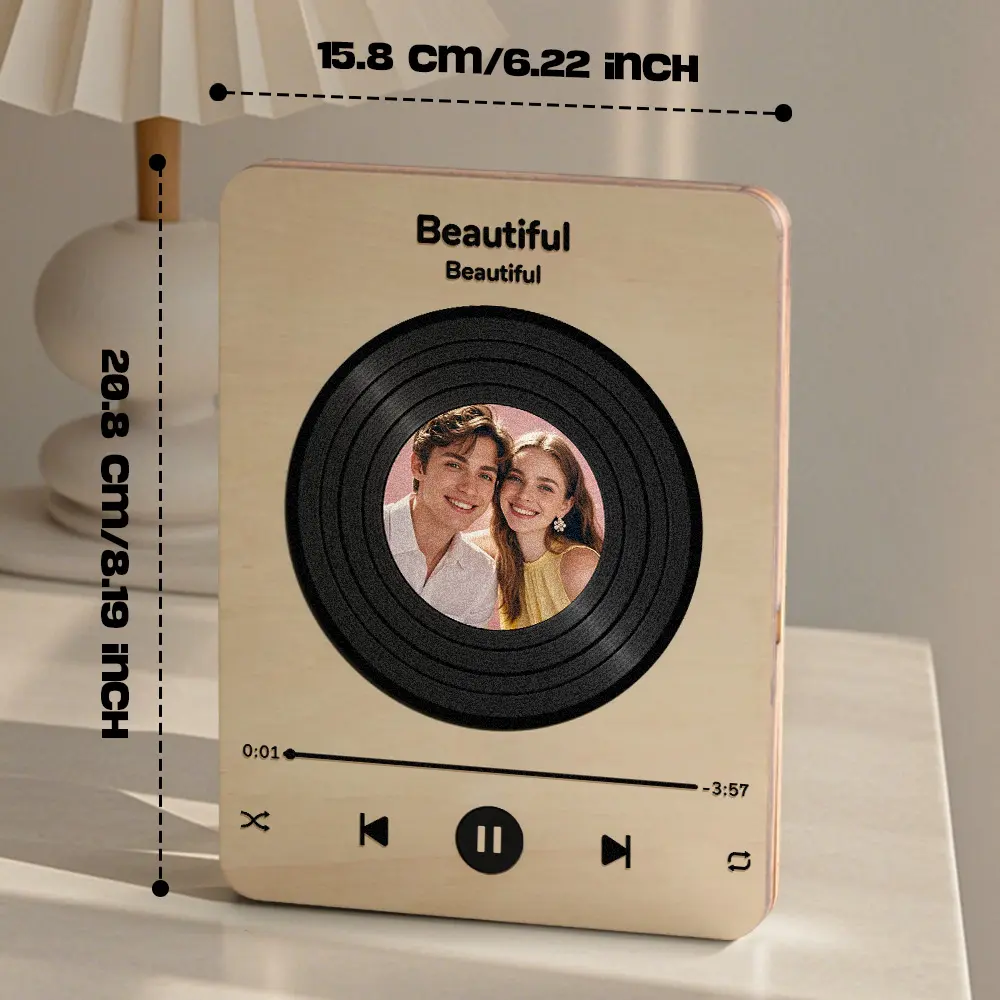 Personalised Photo and Song Wooden Frame Music Record Player Can Play Whole Song Wedding Anniversary Gift for Couples