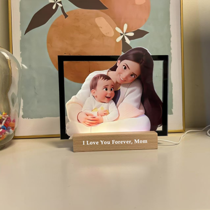 Personalised Heart Cartoon Portrait Style 3D Photo and Text Frame Night Light Mothers Day Gifts