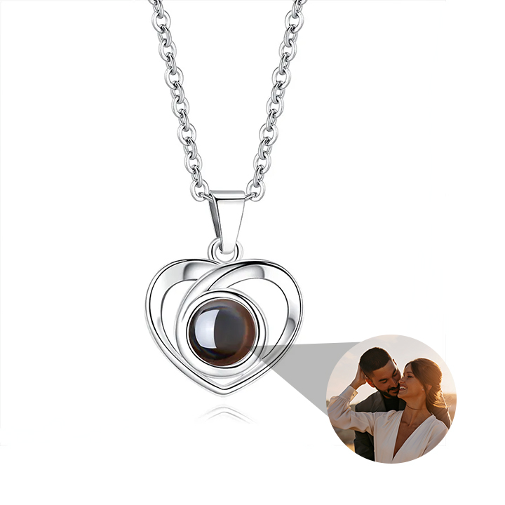 Customized Necklace with Picture Heart Pendant Projection Pendant Sterling Silver Gift for Her