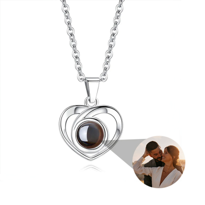 Customized Necklace with Picture Heart Pendant Projection Pendant Sterling Silver Gift for Her
