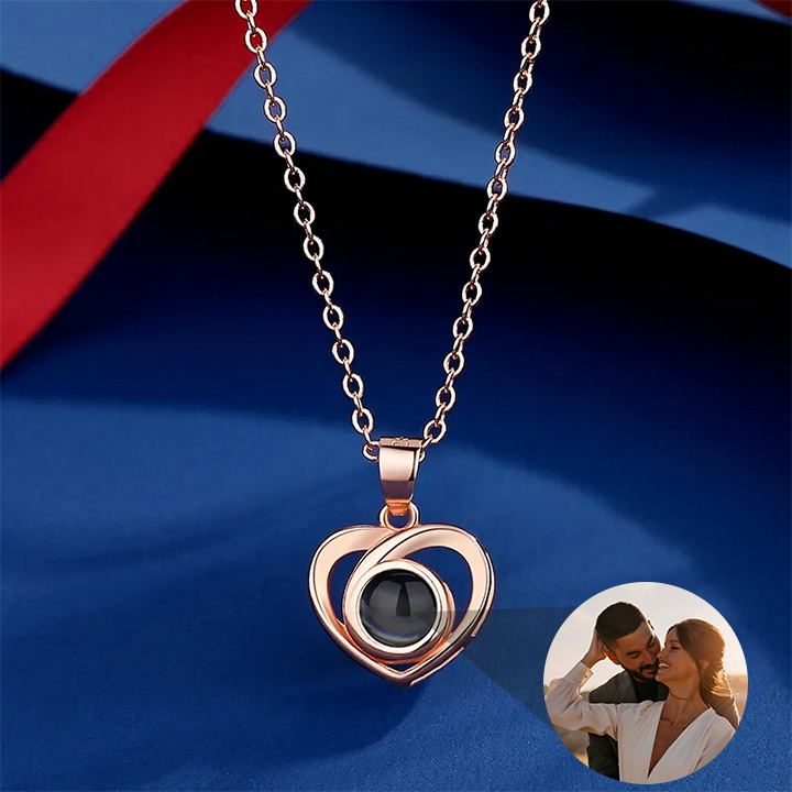 Customized Necklace with Picture Heart Pendant Projection Pendant Sterling Silver Gift for Her
