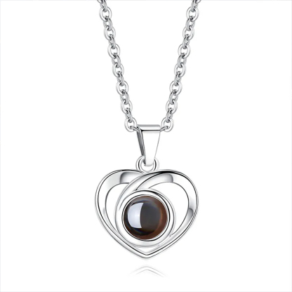Customized Necklace with Picture Heart Pendant Projection Pendant Sterling Silver Gift for Her